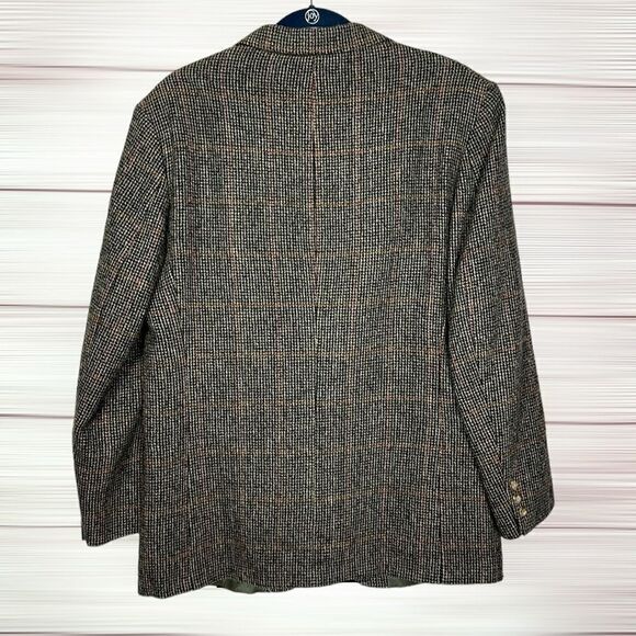 Vintage Mens Austin Grey Wool Sport Coat Houndstooth Black Tan Two Button 42R - Picture 9 of 12